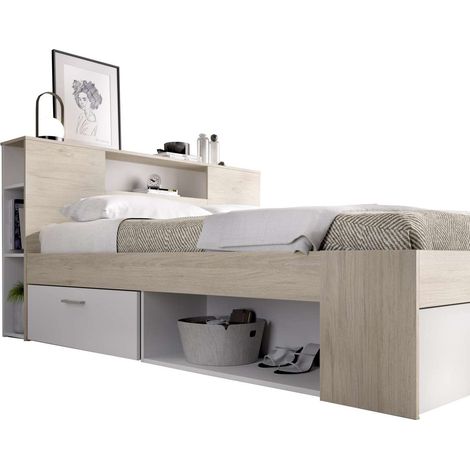 Cama compacta matrimonio Pozo Alcón en natural/blanco, 95cm(alto) 147cm(ancho) 219cm(largo) (1/4)