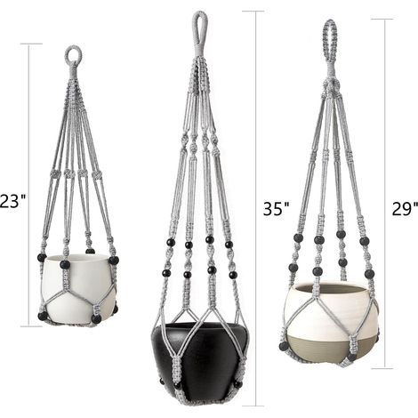 Handgewebte Hängeampeln, Hängeampelständer für drinnen, mit Perlen besetztes Baumwollseil, Pflanzgefäße nicht enthalten, Maße: 58 cm/73 cm/89 cm (Pflanzgefäße nicht enthalten).