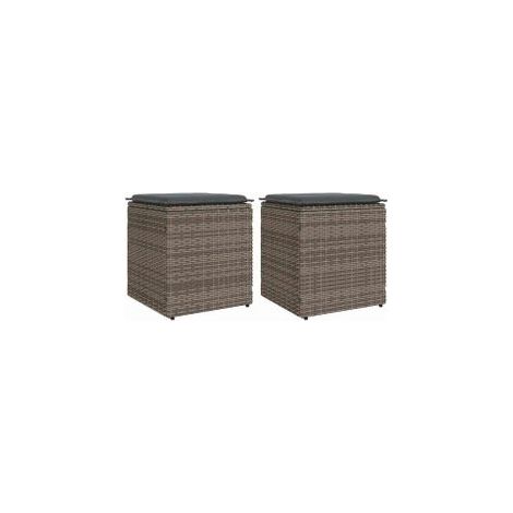 Tabourets jardin coussins lot de 2 gris 40x40x43 poly rotin (1/5)