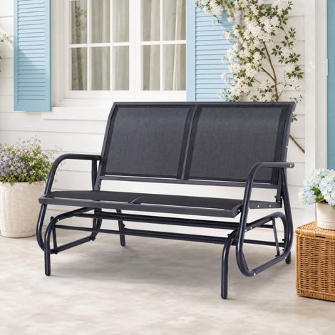 Panchina da giardino a dondolo 2 posti in metallo, nera 120 x 70 x 85 cm DESVIAE (1/5)
