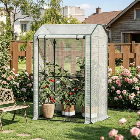 Invernadero de jardín 100 x 83 x 150 cm con puerta enrollable, acero, blanco HAVRYA (1/5)