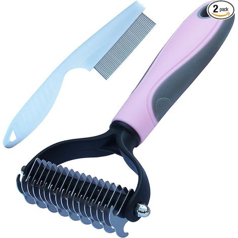 Flea Comb and Brush for Dogs and Cats, Grooming Brushes for Dogs Long and Short Hair, Grooming Comb for Undercoat Removes Undercoat and Felting (L, Pink) (1/4)