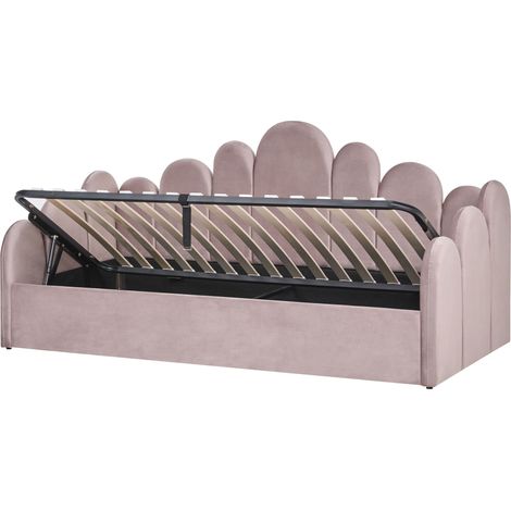 Storage Bed Frame Pastel Pink Velvet EU Single Size 3ft 90 x 200 cm Slatted Frame POLIGNAC (1/5)