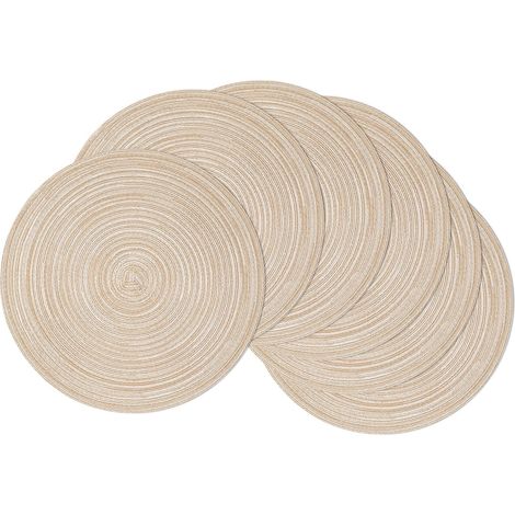 Runde, gewebte Platzsets, 38 cm Durchmesser, 6er-Set, rutschfest, hitzebeständig und waschbar, als Tischdekoration für eine Dinnerparty (beige, 6 Stück)