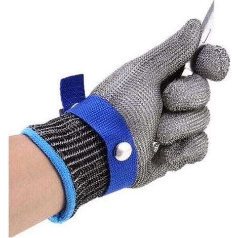 Gant de Boucher en Cotte de Maille Acier inoxydable résistant Coupe Bleu Haute Performance Niveau 5 Protection XL (1/5)