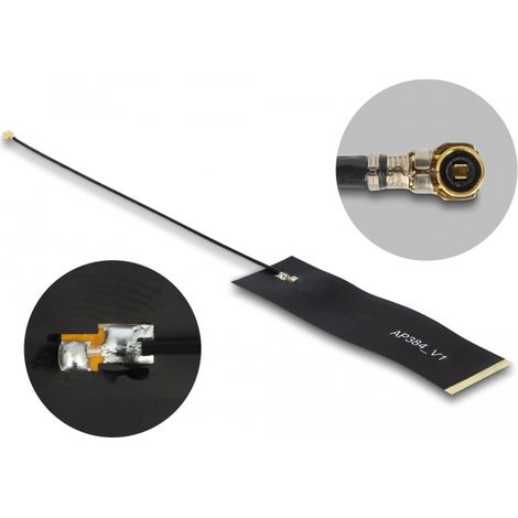 Delock Antena LoRa 863 - 928 MHz MHFÂ® 4 macho de 1,68 dBi 15 cm 1.13 FPC y de negro autoadhesiva