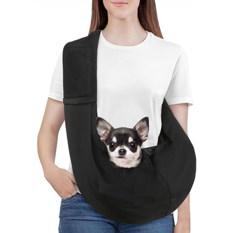 Tragbare und wendbare Hunde und Katzentragetasche mit Sicherheitsgeschirr für kleine Hunde und Katzen, zum Spazierengehen und Reisen, Schwarz (1/5)