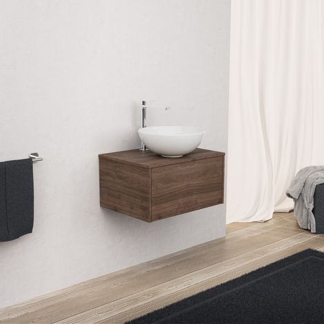 Inda - Badezimmerschrank 1 Schublade L.60 mit Aufsatzwaschbecken / Braune Eiche - Diamante (1/5)