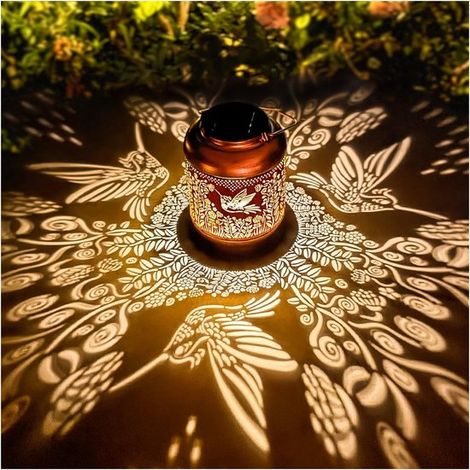 Lanterna solare impermeabile sospesa a forma di colibrì, illuminazione a LED a forma di uccello realizzata in metallo. Decorazione ideale e decorativa per giardino, terrazzo e (1/5)
