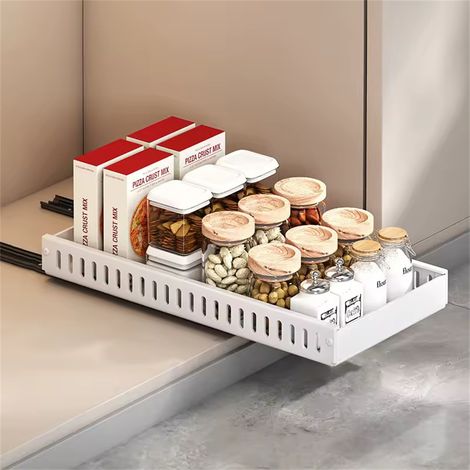 AUTRUCKER Organisateur d'armoire coulissant blanc, organisateur de casseroles et poêles, réglable, aucun perçage requis pour l'installation (1/3)