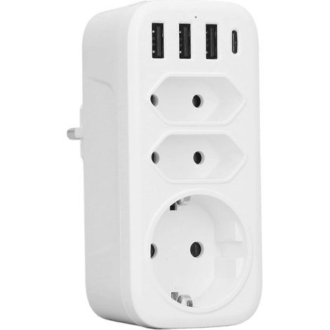 7-in-1-Mehrfachsteckdose, 3-fach-Adapter, 3 USB-Anschlüsse, 1 Typ-C-Anschluss, Konvertierung A