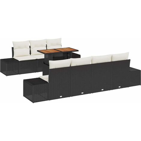 Garden Sofa Set with Storage 8 pcs Black Poly rattan vidaXL