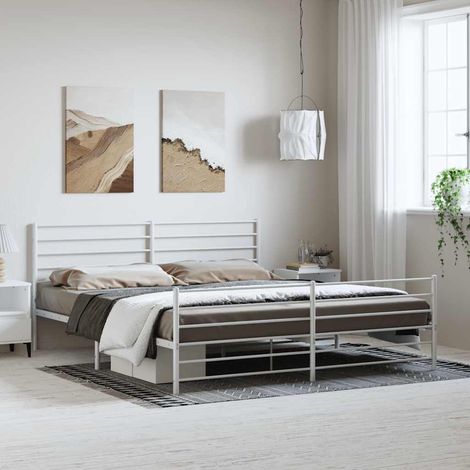 Cadre de lit métal sans matelas et pied de lit blanc 193x203 cm (1/5)