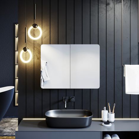ELEGANT 600 x 800 mm Bathroom Mirror Cabinet Wall Mounted Storage Cabinets 2 Door with 2 Adjustable Shelves Stainless Steel