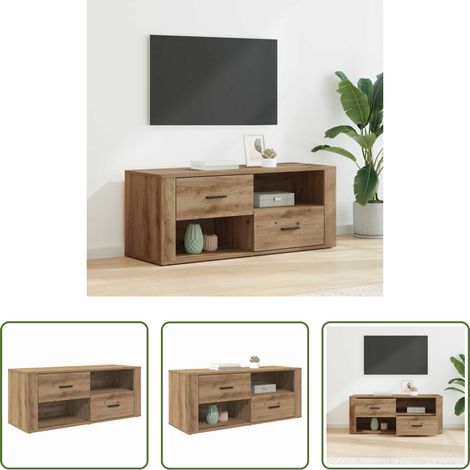 vidaXL Meuble rustique - Meuble TV Chêne artisanal 100 x 35 x 40 cm Bois d'ingénierie (1/5)