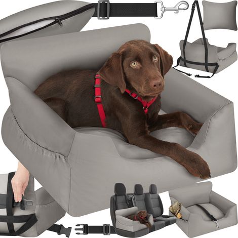 Siège auto pour chien rembourré laisse et sangles de sécurité gris