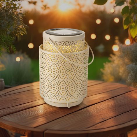 Lampe solaire LED de table Beige, lumière chaude 2500K, dimmable, résistante à l’eau IP44, batterie intégrée, idéale pour terrasse et jardin. (1/5)