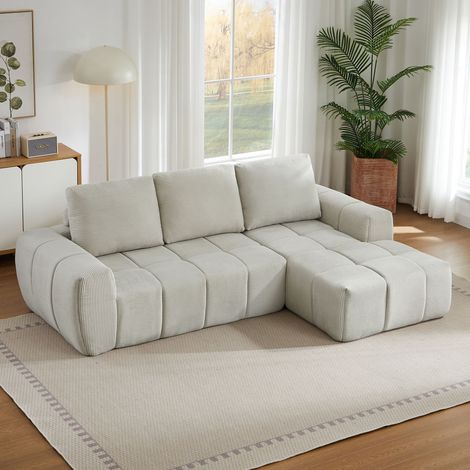 Canapé d’angle L luxe en velours côtelé. Coussins amovibles,aucun assemblage pour salon et bureau. (1/5)