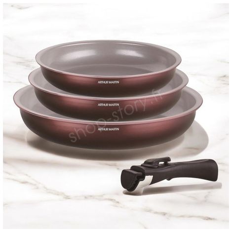 Arthur Martin – Set de 3 poêles 20/24/28 cm – Compatible induction – Revêtement céramique antiadhésif – Poignée en aluminium résistante à la chaleur