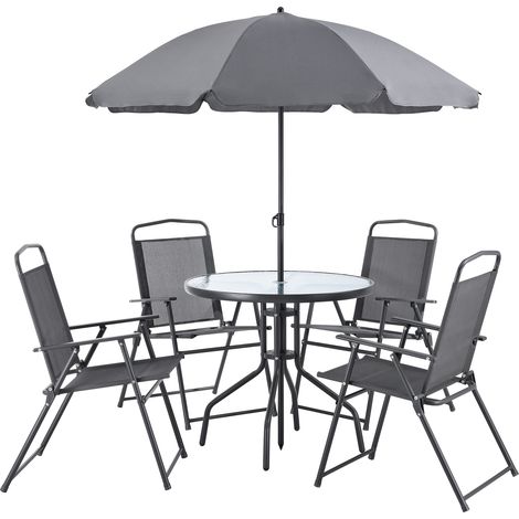 Set de Muebles de Jardín Milagro para 4 Personas con Sombrilla Negro Gris oscuro [en.casa]® (1/5)