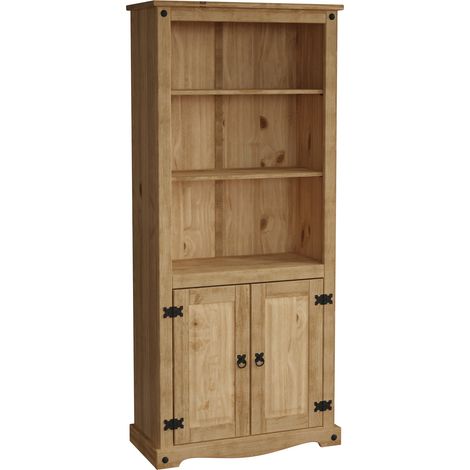 Corona 2 Door Bookcase Solid Pine Shelving Storage Unit (1/5)