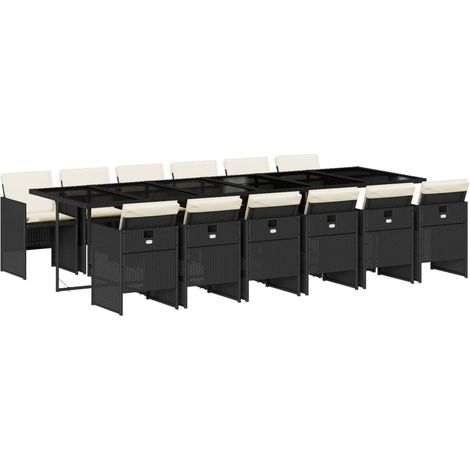 vidaXL Set da Pranzo da Giardino 13pz con Cuscini Nero in Polyrattan (1/5)