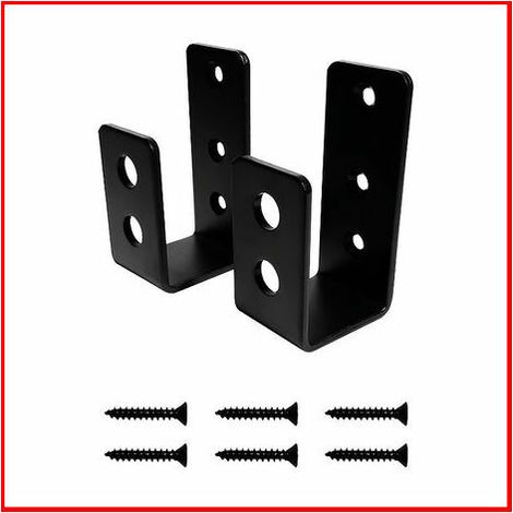 Lot de 2 supports de porte en acier robuste pour porte de 2 x 4, barre de sécurité en forme de U - noire (1/4)