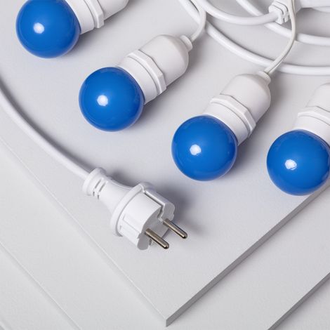 Kit Guirlande Waterproof 5.5m Blanche + 8 Ampoules LED E27 G45 3W de Couleurs Bleu (1/5)