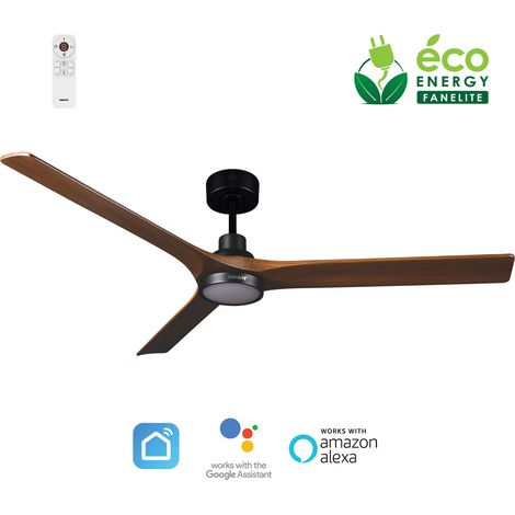 Fanelite - Ventilateur de plafond 142 cm noir et bois INAGUA - Moteur DC 35W - LED 20W dimmable 3 couleurs - Wifi - Silencieux