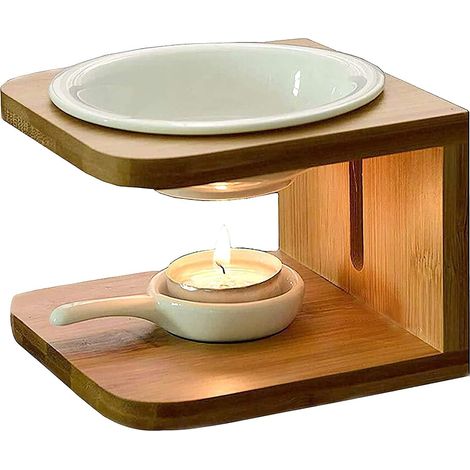 Brleurs à Huile Essentielle Bambou,Brleur à Mazout Bois Massif Cube avec Cuillère à Bougie Bougeoirs,Bruleur Parfum,Diffuseur D'huile Parfumée,Lampe Aromatique,pour Dispersion de Parfum Yoga