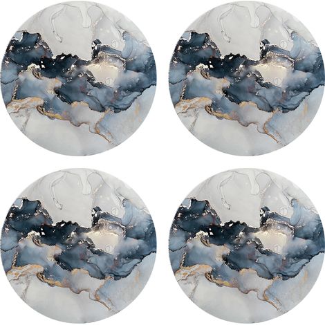 Dessous de verre modernes en céramique effet marbre, ventouses avec support, ensemble de dessous de verre en céramique à motif marbre bleu avec base en liège, décoration pour la cuisine, le bar ou le 