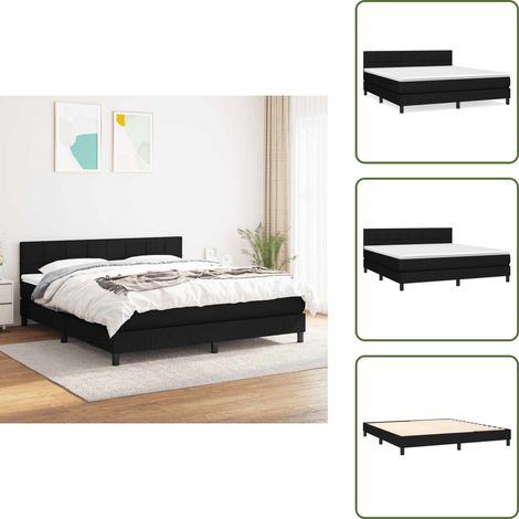 Sommier à lattes de lit avec matelas Noir 160x200 cm Tissu - Lit Double - Lit Tapissier - Matelas À Ressorts Ensachés - Literie - Meuble Chambre À Coucher (1/5)