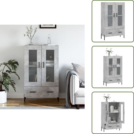 Buffet haut gris béton 69,5x31x115 cm bois d'ingénierie - Buffet Design Moderne - Meuble De Rangement - Armoire Ouverte - Vitrine - Buffet Gris (1/5)