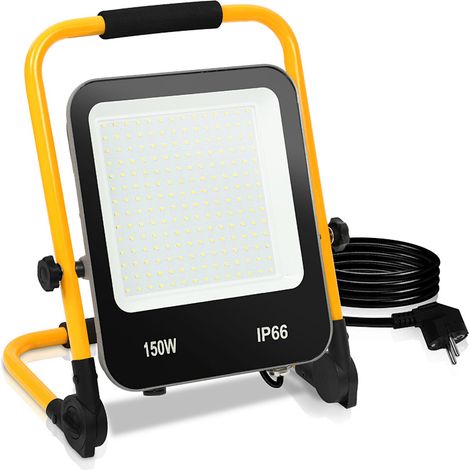 Randaco LED-Baustrahler, IP66 Außenstrahler, 120° Abstrahlwinkel, 150W LED Fluter mit Stativ, 6000K Kaltweiß Arbeitslampe