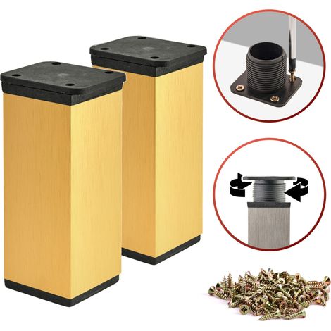 2 x Basic-Möbelfüße Querschnitt 40 x 40 mm Höhe 100 mm Farbe: Gebürstetes Gold Inkl. Schrauben (1/5)