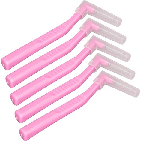 Lot de 5 brossettes interdentaires en forme de L, nettoyage efficace, élimination de la plaque dentaire, brosses orthodontiques pour l'hygiène dentaire, rose (1/5)