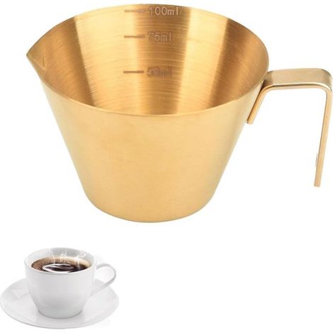 Misurino con beccuccio, tazza da caffè in acciaio inox da 100 ml con scala graduata, lattiera piccola, misurino per espresso, caraffa graduata, caffettiera graduata per espresso (1/5)