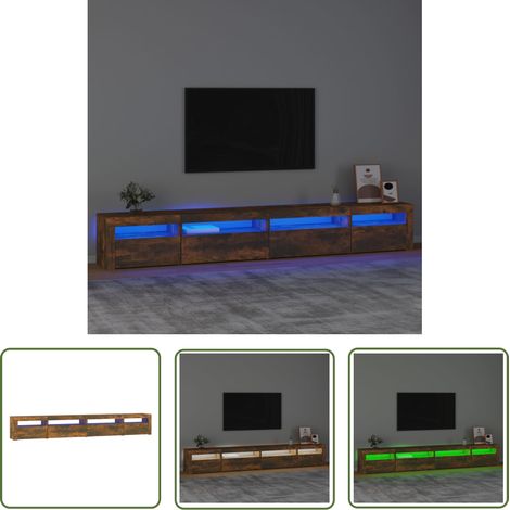 The Living Store Meuble TV avec lumières LED Chêne fumé 270x35x40 cm - Meuble Tv - Meuble Audiovisuel - Meuble Télévision - Luminaire Led - Étagère Murale (1/5)