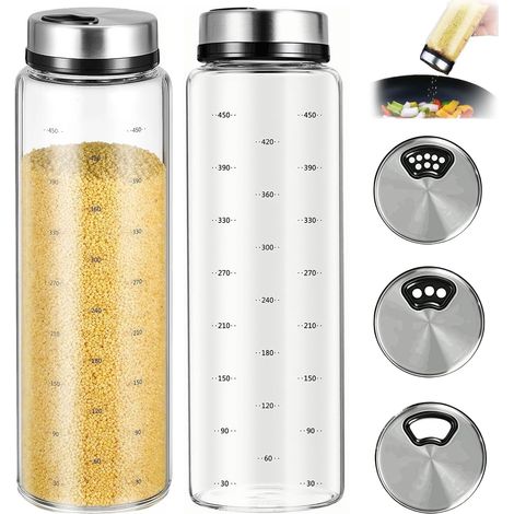 Salero grande de 500 ml con tapa, especiero de vidrio de borosilicato, tarros grandes para especias con 4 tipos de orificios para especias, tarros para especias (500 ml) (1/5)