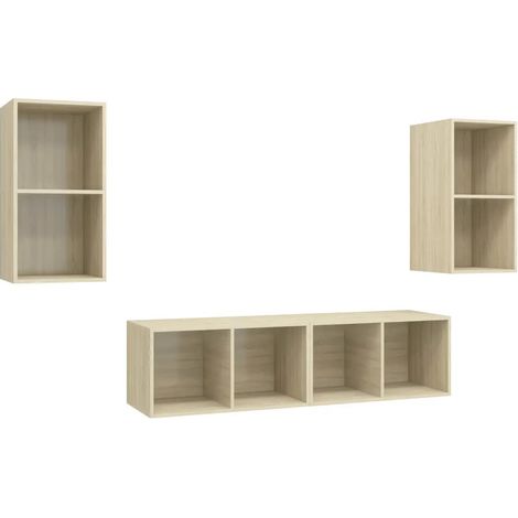 Lot de 4 meubles TV muraux chêne sonoma rangement pratique style contemporain 37 x 37 x 72 cm en bois d'ingénierie (1/3)