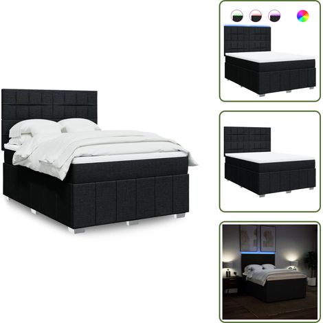 Cama ajustable - vidaXL Cama box spring con colchón tela negro 160x200 cm - Cama de muelles