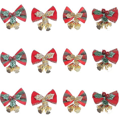 Nœuds en ruban avec clochette, mini décorations de nœuds pour couronne de Noël, décorations pour emballage cadeau de sapin de Noël (1/5)