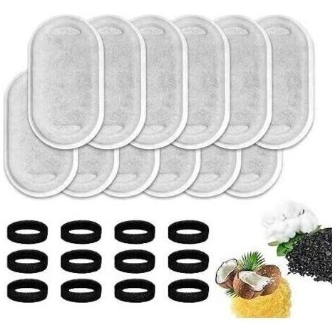 Lot de 24 Filtre Fontaine Eau Chat, Filtre Fontaine avec 12 Pièces Et Une éponge en 12 Pièces Mousse, Trois Couches de Filtration Remplacement Chien Filtre Fontaine à Eau