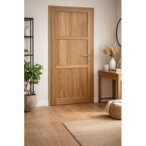 Bloc Porte Bois Frake 3 Panneaux H204 X L83 Cm Côte Tableau P.gauche, Poignee Pomerol Gd Menuiseries