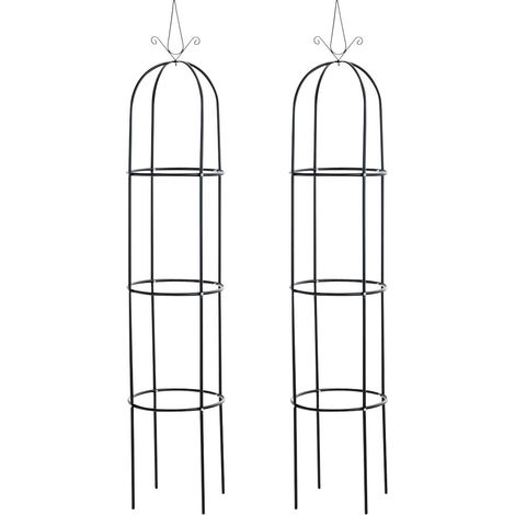 Lot de 2 treillis de jardin en métal laqué noir 190 × Ø 38 cm stables et faciles à planter 100008910