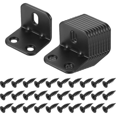 Lot de 10 équerres d'angle en L avec joints métalliques à angle droit avec vis pour étagères en bois, noir (1/4)