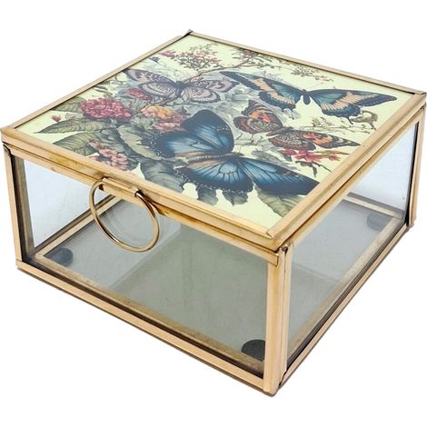 Joyero de cristal y latón dorado con mariposas 11 cm (1/5)