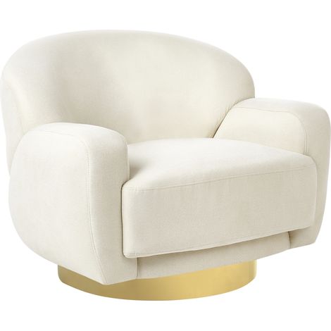 Sillón curvado glamuroso art deco base dorada tela beige claro Lejre