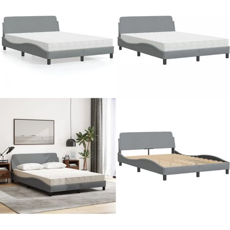 Lit avec matelas gris clair 140x190 cm tissu - Lit Double - Lit Plateforme - Lit Design - Literie - Meuble Chambre - Home & Living (1/5)