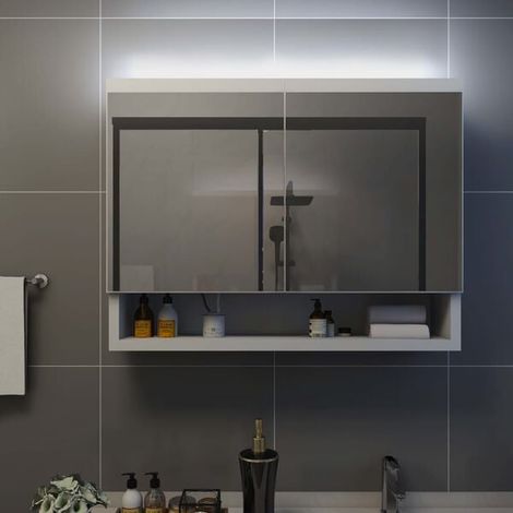 Armoire de Toilette avec Miroir et Éclairage LED Intégré, 80x60x15 cm, Meuble de Rangement Suspendu en MDF Blanc pour Salle de Bain, Design Moderne (1/5)